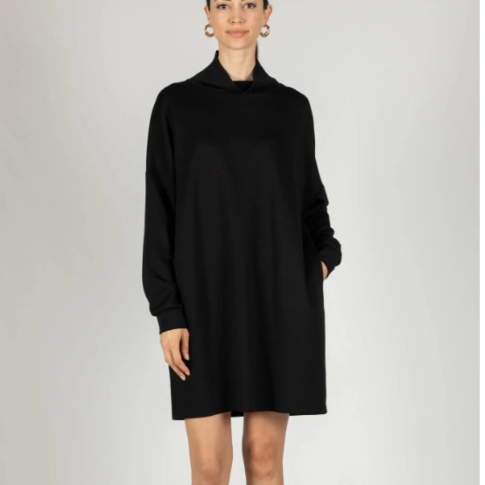 P Cill Judy Black Cowl Neck Sheath Dress M Minimalist Career Classic